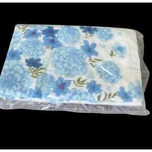 Vintage Acrylic Trim Blanket Blue Floral Mid Century Fieldcrest New Old Stock